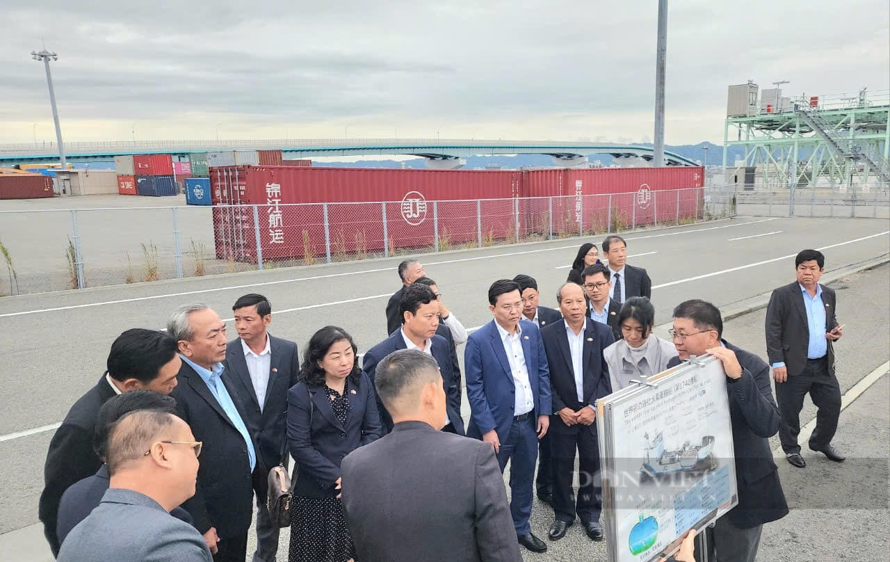 Chuyên gia Tập đoàn Công nghiệp nặng Kawasaki trao đổi với Đoàn công tác tỉnh Long An về giải pháp tồn trữ Hydro lỏng tại cảng Kobe. Ảnh: T.H